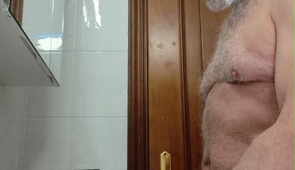 Mature Big Uncut Daddy Cock Itapapixxl Is Shaving His Beard and Trimming Down, Epic Cumshot