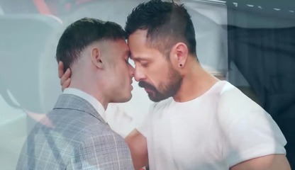 Suited stud Cristian Sam drills Manuel Reyes ass deep in office