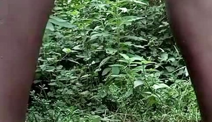 Naughty boy jerking off in the woods and shooting a load