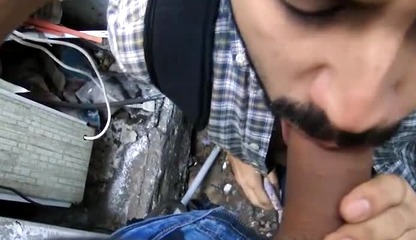 Bearded Straight Stud sucks his first man cock