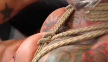 Tied up inked bdsm sub anal toyed by dom