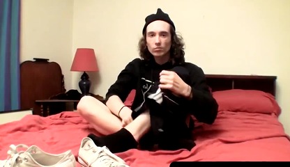 Long haired straighty's throbbing boner spraying jizz jerk off session